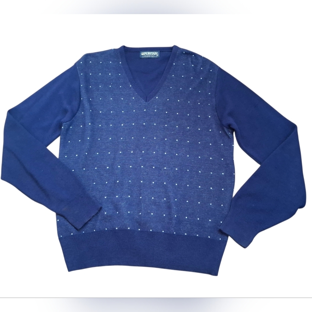 Puritan Navy V-Neck Sweater with Dotted Pattern